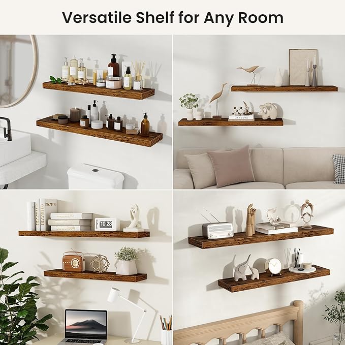 Fun Memories Floating Shelves for Wall, Rustic Wood Wall Mounted Shelves for Bathroom, Bedroom, Living Room and Kitchen, Storage & Home Decor (Set of 2, Brown, 40 in)