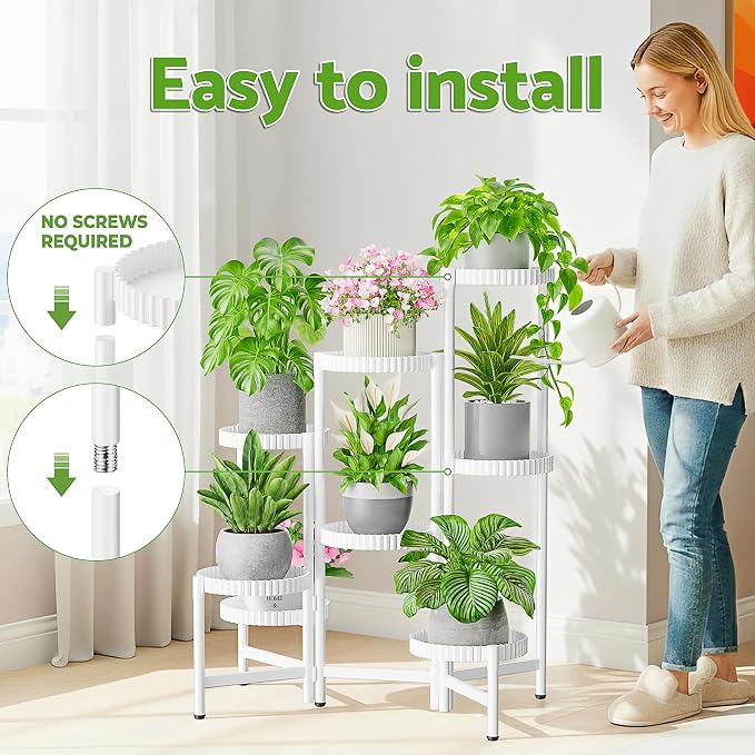 8 Tier Plant Stand Indoor Outdoor, Corner Tiered Fladable Plant Stands, Planter Display Rack for Multiple Plants, Iron Flower Stand, Folding Tall Plant Rack Shelf for House Patio Garden - WhiteFloroma