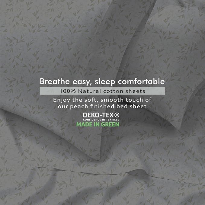 RUVANTI 100% Cotton Percale Sheets Twin Size 4 Piece Set, Cooling Bed Sheets for Hot Sleepers, Deep Pocket 16”, Breathable Lightweight & Durable, Crisp Hotel Style Sheets, Botanica Living