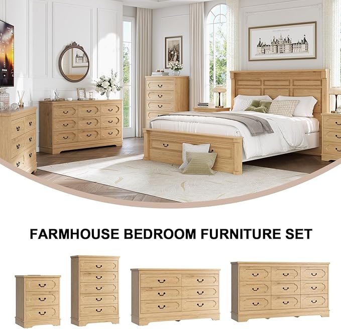 LIDYUK 3 Drawer Dresser for Bedroom Farmhouse Natural Wood Chest of Drawers Bedroom Dresser with Charging Station, Rustic Small Drawers Dressers Nightstand Wooden Closet Storage Cabinet, Living Room