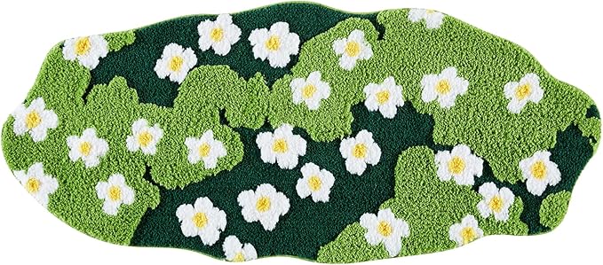Cute Green Floral Bathroom Runner Rugs Extra Long Bath Mat 24''W x 52''L Non Slip Washable, Modern Chic Boho Aesthetic Trendy Funky Grass Throw Runner Rugs for Kitchen Bedroom Entryway