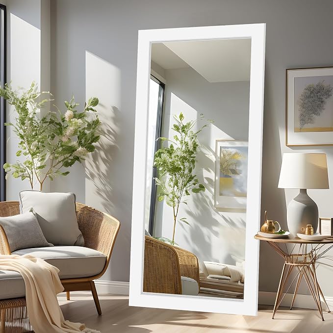 65‘’x30'' Rustic Wall Mirror for Bathroom White Wood Frame, Classic Rectangle Mirror Farmhouse Vanity Wall Mirror Decor Living Room, Bedroom, Entryway