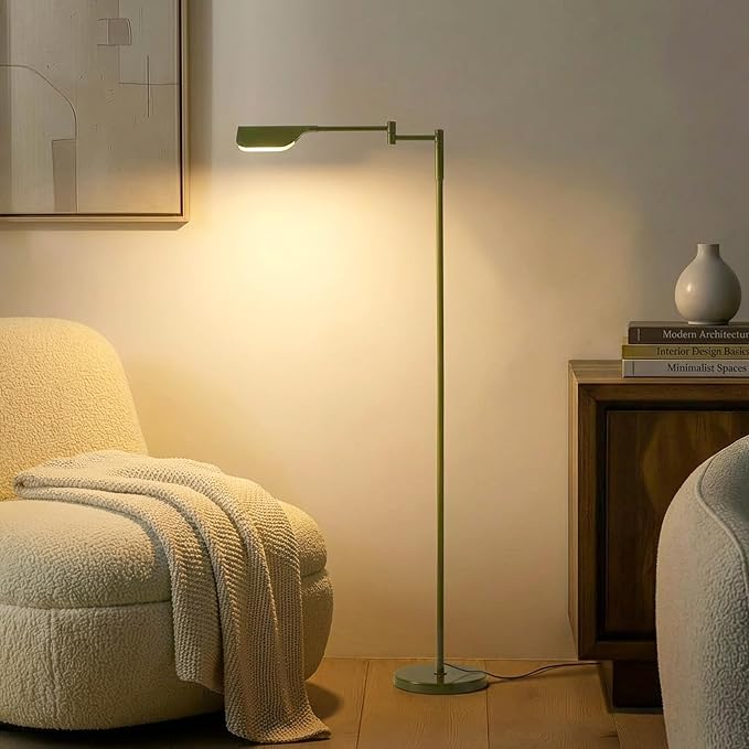 Brightech Leaf Pharmacy LED Reading Lamp, Dimmable Floor Lamp with Easy Rotation Over Chair or Desk for Living Rooms & Offices, Adjustable Standing Tall Lamp, for Sewing & Crafts - Green