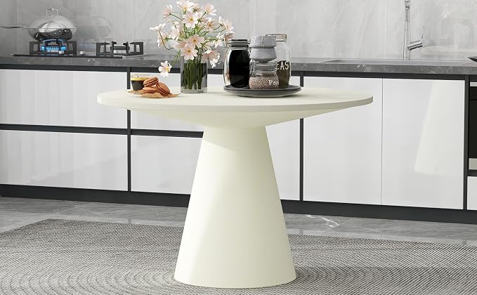 JUSTONE 46.5'' Retro Round Dining Table Minimalist Elegant Table for Living Room, Dining Room (White)