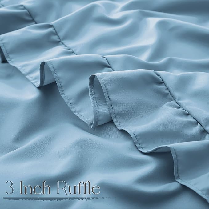 Horbaunal Blue Ruffle Sheets Queen Size 6 Piece, Fits 16" Deep Mattress, Microfiber Blue Queen Sheets with 2 Ruffled Pillowcases, Shabby Chic Queen Bed Sheet Set