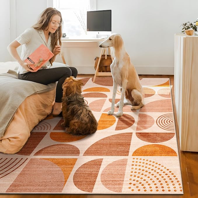 MUJOO 9x12 Area Rugs,Washable Rugs for Living Room Bedroom Dining Room,Large Boho Throw Floor Carpet Non Slip Soft Modern Abstract Bohemian Orange