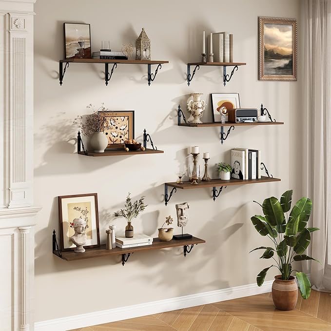 RICHFOCUS 12 Inch Deep Floating Shelves for Wall, 48" W x 12" D Wood Wall Shelves Set of 2, Wide Floating Shelves for Living Room, Bedroom, Kitchen, Bathroom and Decor Storage, Walnut