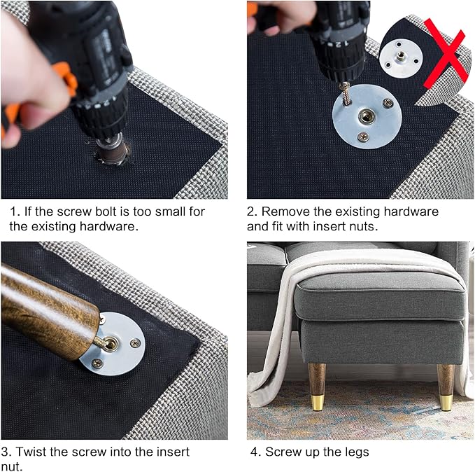 Wood Furniture Legs 8 inch - Sofa Legs Set of 4 Replacement Couch Legs - Round Furniture Feet Replacement for Legs for Furniture - Sofa Legs, Chair, Dresser, Ottoman, Coffee Table, Cabinet, Etc. Brown