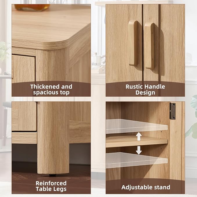 Joaxswe Sideboard Buffet Cabinet with Storage Set of 2, 46" Arc-Shaped Credenza with 3 Doors & Adjustable Shelves, Mid Century Coffee Bar Cabinet for Kitchen, Living Room, Natural