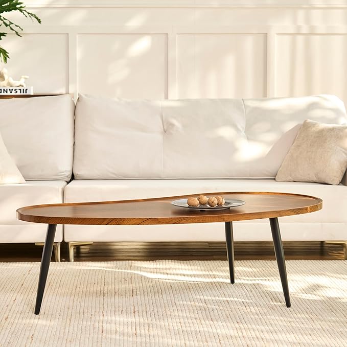 Saint Mossi Modern Coffee Table for Living Room, Mid-Century Mango Shaped Wood Coffee Table, Center Table for Small Space, D47xW23.6xH15, Espresso