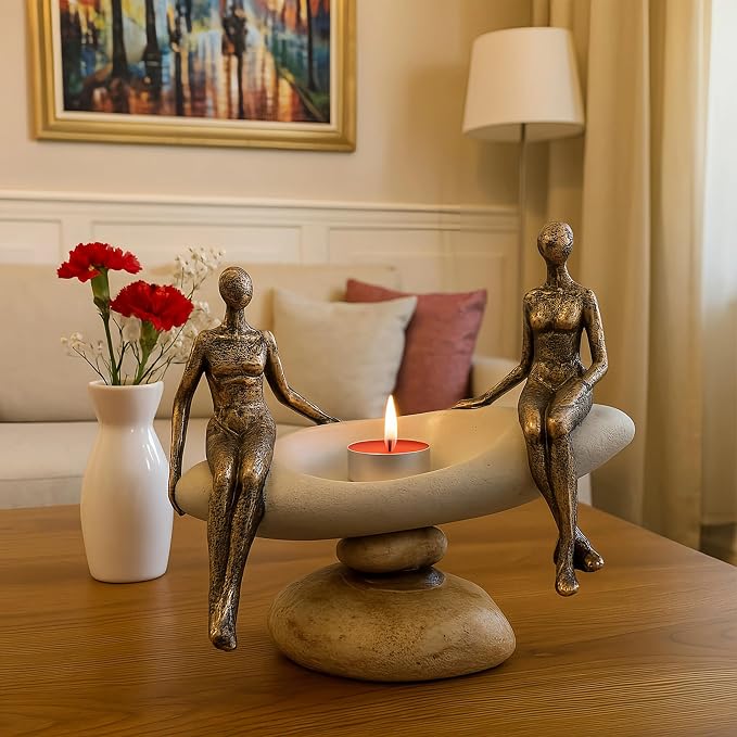 Lescafita Modern Abstract Couple Sculpture – Romantic for Her or Him, Minimalist Wedding or Engagement Present, Home Decor Elegant Figurine Decor for Bedroom, Shelf or Office