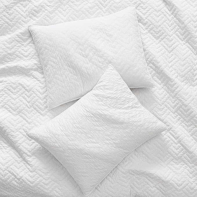 palassio White 100% Cotton Quilt King Size Bedding Sets with 2 Pillow Shams, Lightweight Textured Farmhouse Country Bedspread Soft Shabby Chic Patterned Coverlet for All Season, 3 Pieces