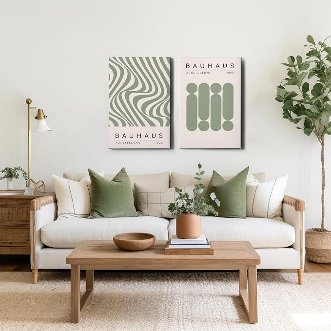Geometric Line Wall Art Bauhaus 1923 Poster Sage Green Abstract Paintings Mid Century Modern Artwork Bauhaus Exhibition Poster Abstract Shape Prints Boho Modern Picture 16x24inch Wood Framed