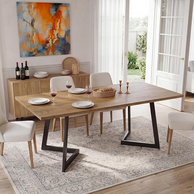 Tribesigns 62.2" Farmhouse Dining Table for 4-6, Industrial Rectangular Kitchen Dinner Table with Heavy-Duty Metal Legs for Home, Dining Room, Kitchen, Easy Assembly (Rustic Brown+Black)