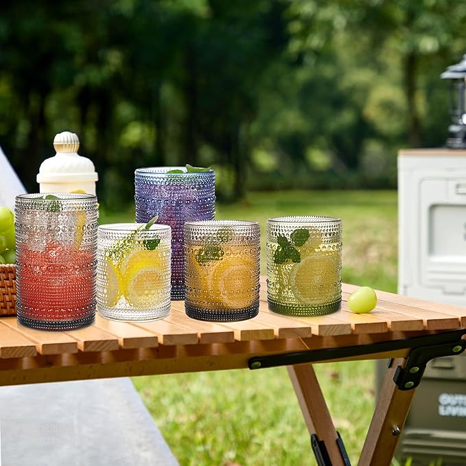 Gray Hobnail Drinking Glasses Set of 8,15 oz Vintage Highball Glassess & 12 oz Cocktail Glasses,Drinkware Kitchen Glasses for Cocktail, Iced Coffee, Beer, Ice Tea, Wine, Whiskey, Water