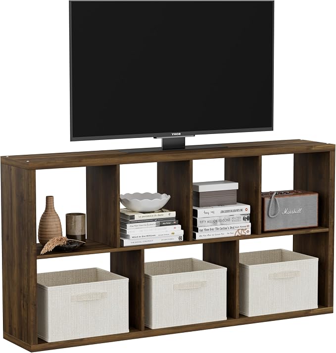 7 Cube Storage Organizer, Cube Shelf with Heavy-Duty Thick Boards, 25.12" L x 9.37" W x 48.74" H, Smooth Easy-Clean Panels, Simple Assembly, for Living Room Bedroom, Brown