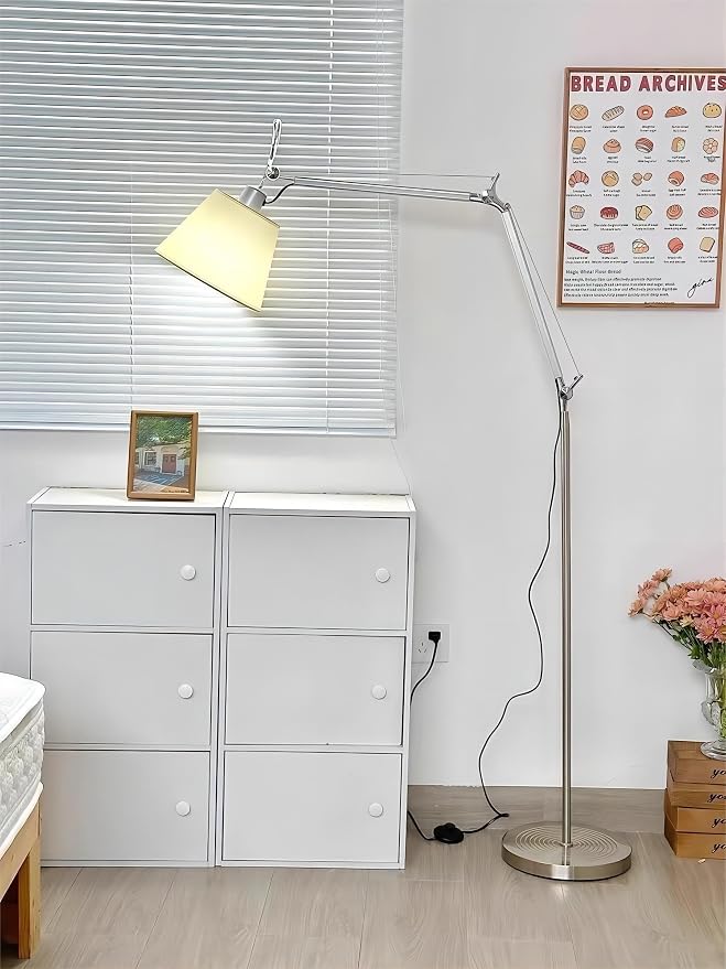 LIGHTLAND Modern Nordic Medieval ins Wind Cloth Cover Floor lamp Living Room Bedroom Study Table Double Rocker arm Adjustable Fishing Light - Large