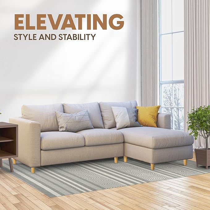 Yes4All 4 Inches Round Natural Solid Wood Furniture Legs Set of 4, Heavy Duty 800 Lbs Capacity Furniture Legs with Leveler, Replacement Legs for Furniture, Couch, Sofa, Dresser, Ottoman