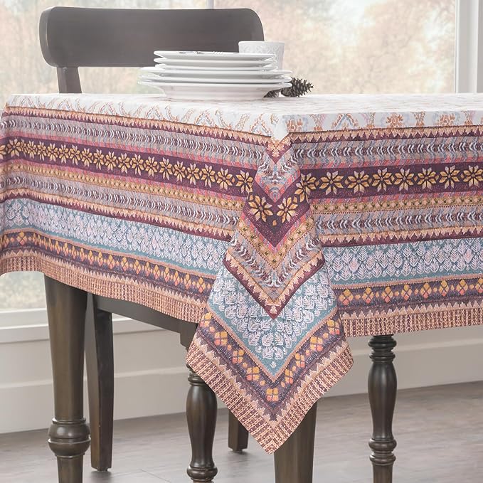 Maison d' Hermine Table Cloth Rectangle Table 100% Cotton 60 x 120 Inches Fall Tablecloth Reusable Everyday Use for Thanksgiving Christmas Decorations Dining Farmhouse Party (Fair Isle)