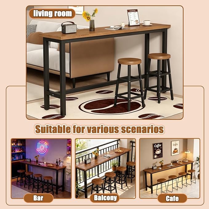 Narrow Bar Table for Small Spaces Industrial Rectangular Counter Height Table Retro Brown Wood Panel & Black Metal Frame Breakfast Bar Table for Apartments, Kitchen, Entryway Brown L39.4×W15.7×H41.3in