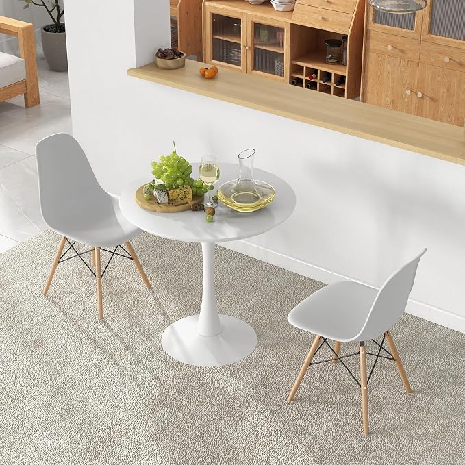 Giantex White Round Dining Table, 32-inches Modern Tulip Kitchen Table with 0.9” Thickened Tabletop & Sturdy Metal Pedestal, Mid-Century Leisure Table for Small Places, Dining Room, Living Room, Cafe