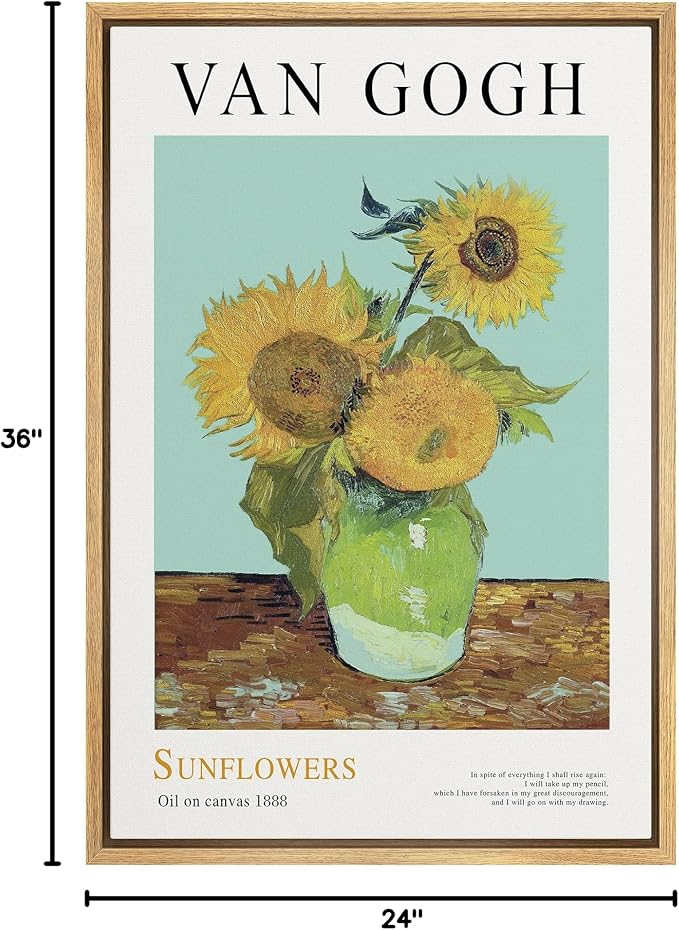 SIGNLEADER Framed Canvas Print Wall Art Van Gogh Sunflower Oil on Canvas Decorative Brushstroke Illustrations Fine Art Colorful Multicolor Warm for Living Room, Bedroom, Office - 24"x36" Natural