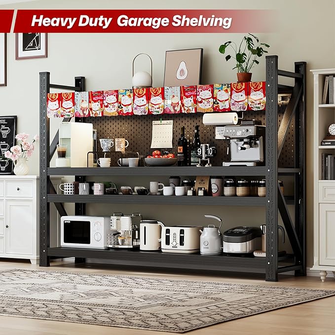 4000LBS Storage Shelves,60" W Garage Shelving Heavy Duty,4 Tier Adjustable Metal Shelving Unit,Garage Storage Shelves for Garage,Warehouse,Basement,Pantry,Kitchen,60" W x 70" Hx24 D,Black