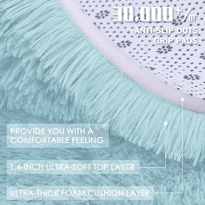 OLANLY 9x12 Machine Washable Large Area Rugs for Living Room, Bedroom, Soft Fluffy Shaggy Bedside Rug, Indoor Floor Carpet for Kids Girls and Boys, Dorms, Nursery, Home Decor Aesthetic, Light Blue