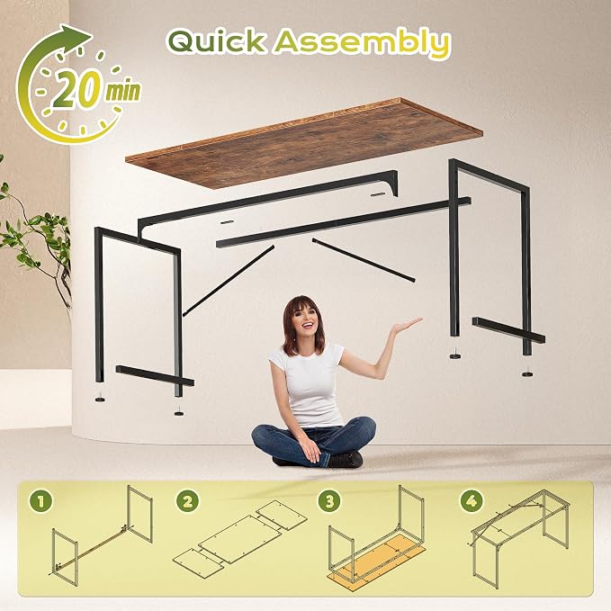 PRAISUN 39.4 Inch Computer Desk, Home Office Desk with Spacious Desktop, Modern Gaming Desk, Writing Study Table for Bedroom, Small Spaces, Work from Home Desk with Metal Frame, Rustic Brown