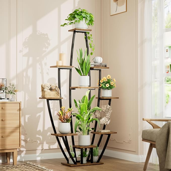 Plant Stand Indoor with Grow Lights - 10 Tiered Tall Plant Shelf Indoor, 59" Large Plant Stands for Indoor Plants, Metal Corner Flower Holder Rack Display for Living Room Patio Garden Balcony Home