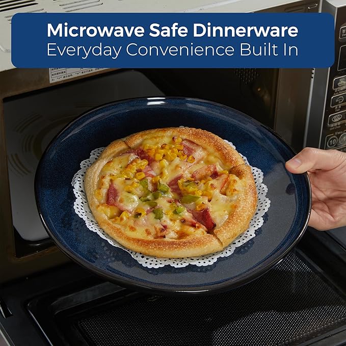 Ceramic Dinnerware Sets, Microwave Safe Plates and Bowls Sets, Kitchen Dishes Set for 4, Unbreakable & Dishwasher Safe Tableware, Everyday Use, Starry Blue