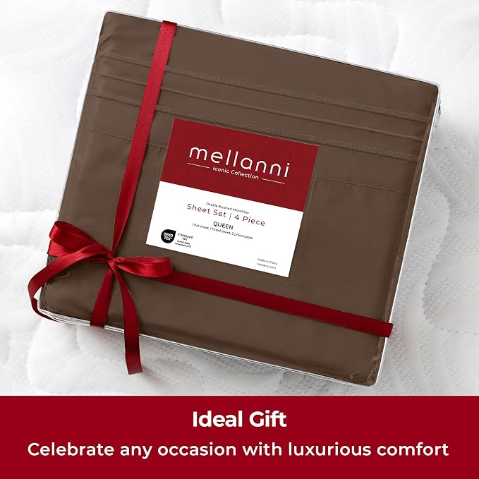 Mellanni Extra Deep Full Sheets - 4 PC Iconic Collection Bedding - Hotel Luxury, Ultra Soft, Cooling Bed Sheets - Wrinkle, Fade, Stain Resistant (Full, Brown)
