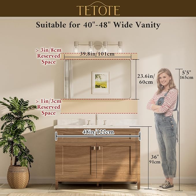 TETOTE Brushed Nickel Bathroom Mirror 40 x 24 Inch for Vanity Metal Framed Mirror Modern Farmhouse for Living Room Entryway(Horizontal/Vertical)