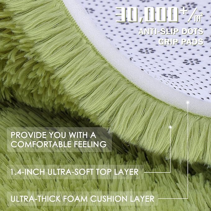 OLANLY 2x4 Machine Washable Runner Rugs for Hallway, Soft Fluffy Shaggy Bedside Rugs for Bedroom, Living Room, Indoor Floor Carpet for Kids Girls Boy, Nursery Rooms, Home Decor Aesthetic, Grass Green
