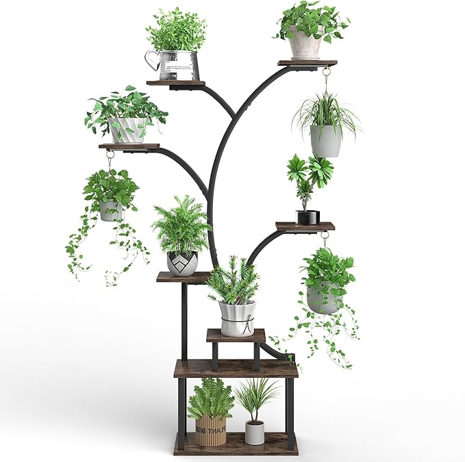 VECELO Plant Stand with Grow Light, 8-Tier Plant Shelf for Multiple Pots , 62" Corner Plant Stand Indoor for Living Room Patio Home Decor