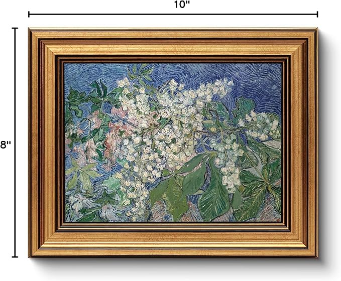 HUARCEY Gold Framed Vintage Wall Art for Living Room, Flowers Painting Canvas Prints Shelf Decor for Kitchen, Van Gogh Bedroom Wall Art, Christmas Gifts for Friends or Family ( Chestnut Branches 8"x10" )