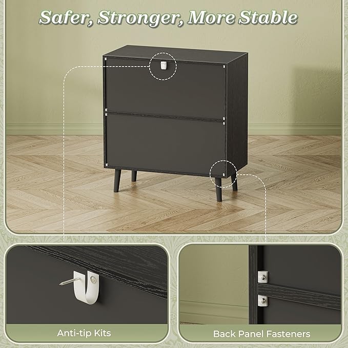 Huuger Buffet Cabinet with Storage, Storage Cabinet with PE Rattan Decor Doors, Accent Sideboard Buffet with Solid Wood Feet, for Hallway, Entry, Living Room, All Black