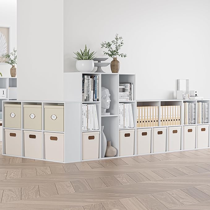 Wooden Cube Storage Organizer with Closed Back Panel, 11in Cube Shelf Opening, Bookshelf, Display Shelf,Closet Cabinet for Home and Office (Embossed White, 5-Cube 35.98L*9.45W*24.09H)
