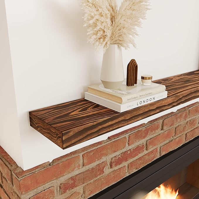 60'' Pine Wood Floating Shelf for Wall - Rustic Wall Mounted Wooden Shelf for Stylish Home Dรฉcor, Fireplace Mantel 60inch (Light Walnut, 60x8x2) - 1pcs