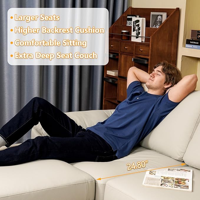 EASE MOOSE Deep Seat Sectional Couch, Scratch Resistant Faux Leather Material, 5-Seat Oversized Modular Sofa for Living Room,U Shaped Modern Comfy Sofas,Beige