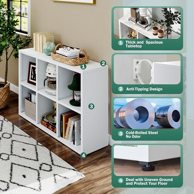 IRONMIX White Cube Storage Organizer with Shelves, Metal Short Bookshelf with Storage, Modern Horizontal Bookshelf, Short Display Cabinet Cube Bookcase for Home Office Library (White, 1037-2 Set)