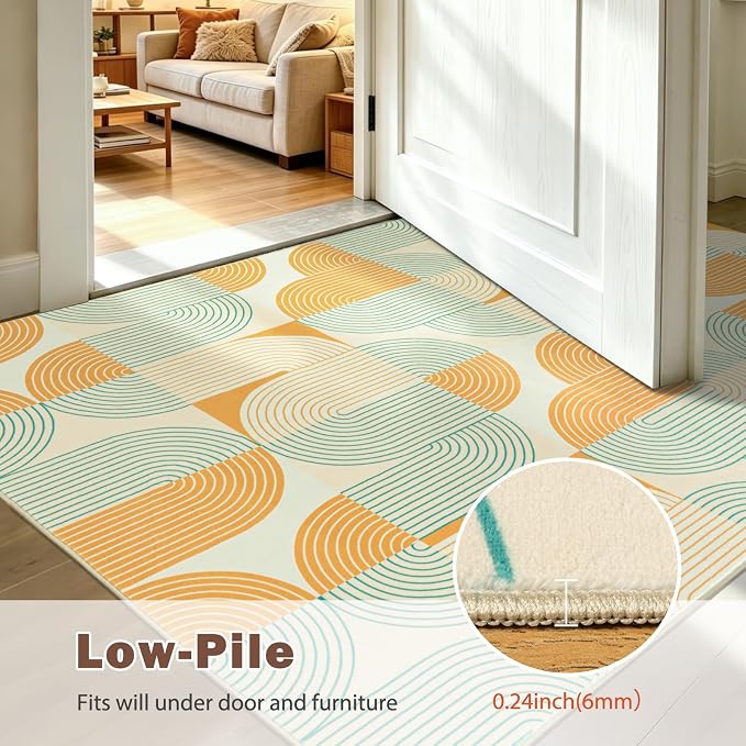 Large 9x12 Area Rugs for Living Room, Washable Modern Mid Century Rug for Bedroom, Soft Non-Slip Indoor Floor Carpet for Dining Room Nursery Office Home, Orange