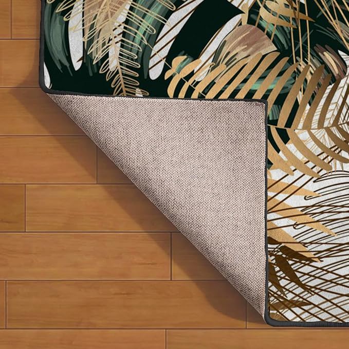 Ansouyi Non-Slip 5x7 ft Area Rugs, Washable Rug Carpet for Living Room, Emerald Green Gold Tropical Botanical Plant Home Decor Rugs for Game Room Classroom Bedroom Dining Kindergarten Room