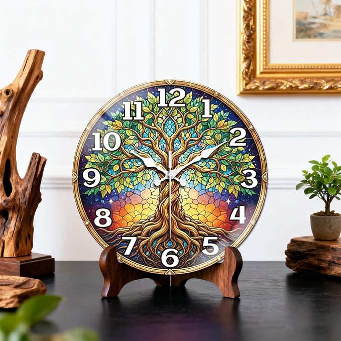 peacoblue Wall Clocks Battery Operated 12 Inch Tree Glass Round Wall Clock Non Ticking for Kitchen Living Room Dining Room Bedroom and Bathroom Decor Accessories (Battery not Included)