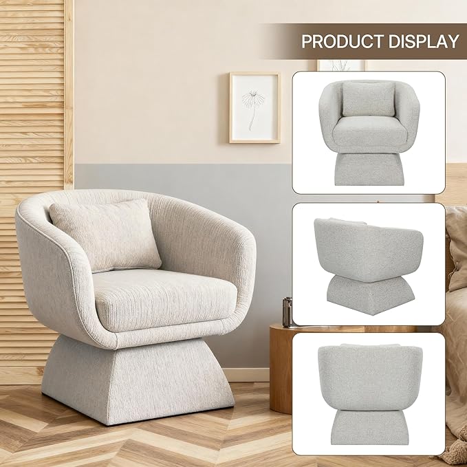Modern 360° Swivel Accent Chair with Armrest & Curved Back, Soft Cushioned Barrel Lounge Chair (Oatmeal)