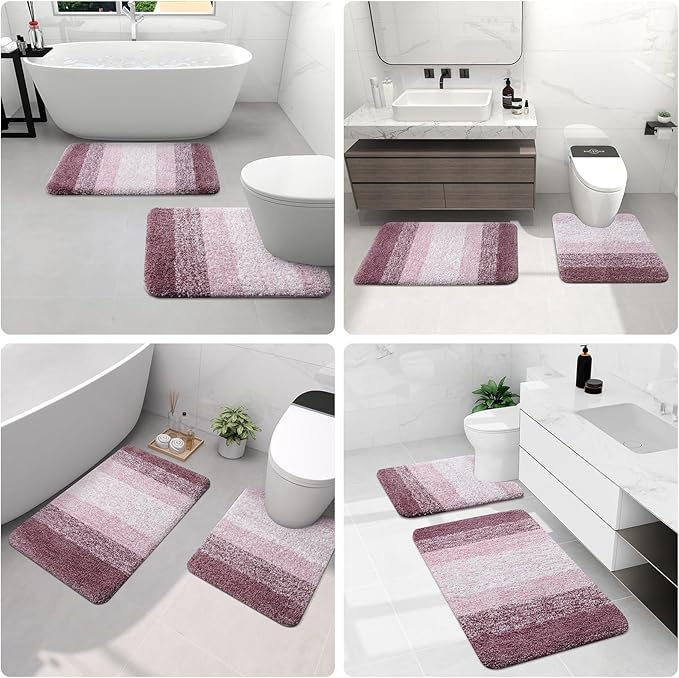 Arotive Microfiber Bathroom Rugs, Shaggy Soft and Absorbent Bath Rug, Non-Slip, Thick Plush Machine Washable Dry Bath Mats for Bathroom, Tub and Shower, 24x16, Mauve, Rectangular