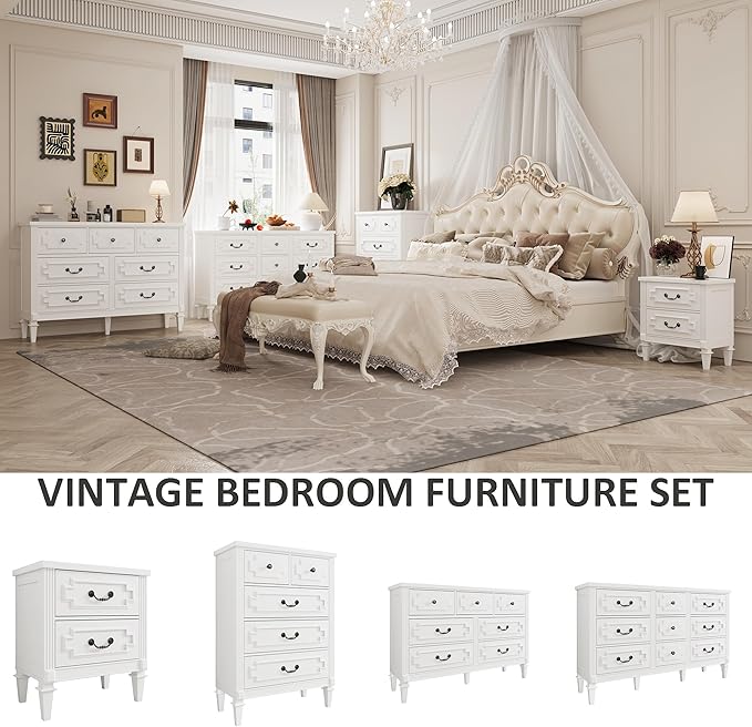 7 Drawer Dresser for Bedroom, 36" Tall Dresser & Chest of Drawers wtih Vintage Surface, Closet Storage Cabinet for Living Room, Hallway, White