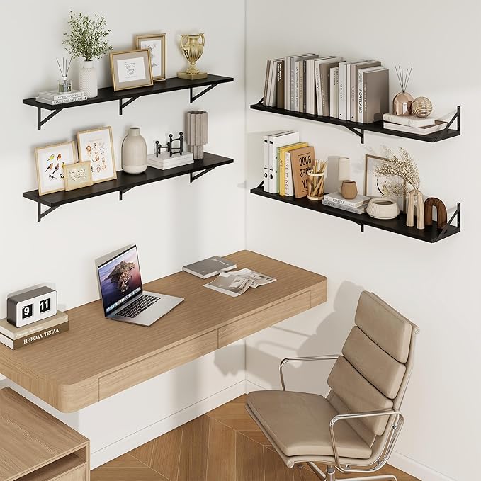 Axeman Deep Floating Shelves | 55 Inch Black Wall Shelves Set of 2 | 10 Inch Deep Wood Floating Shelves for Wall | 55" W x 10" D Black Shelves for Living Room Bathroom Kitchen