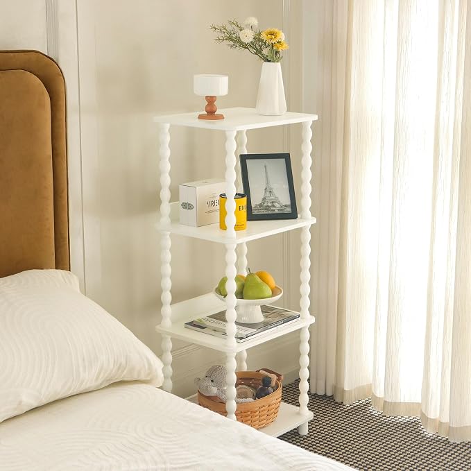 Fultyle Bookshelf, 4-Tier Bookcase with Open Shelves, Modern Book Shelf for Small Spaces, Bedroom, Living Room and Office with Solid Wood Legs (White)