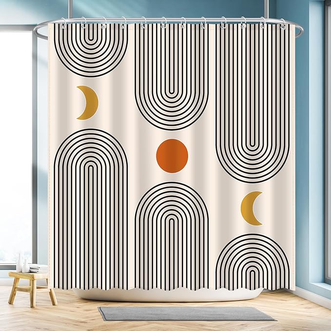 Boho Shower Curtains for Bathroom Mid Century Minimalist Abstract Aesthetic Modern Bathroom Decor Curtain Machine Washable Waterproof Fabric with 12 Hooks 72" W x 72" L